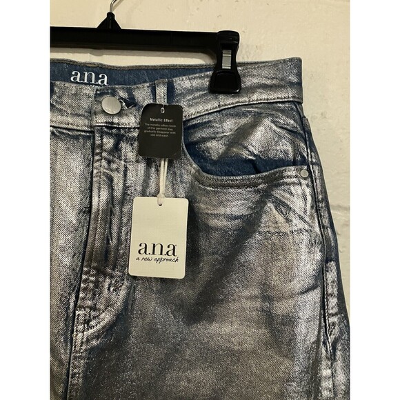 ANA A New Approach Womens Sz 6 Denim Jean Midi Skirt Metallic Effect NWT - Picture 4 of 13